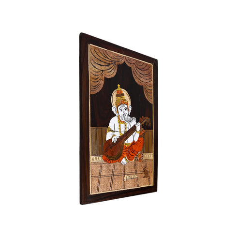 Natriel Mysore Inlay Rosewood Painting of Lord Ganesha with Veena