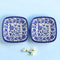 Natriel Set of 2 Floral Pattern Blue Pottery Bowls—White and Blue—6”