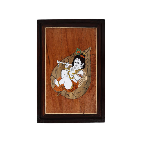 Wooden Mysore Inlay Painting of Baal Krishna