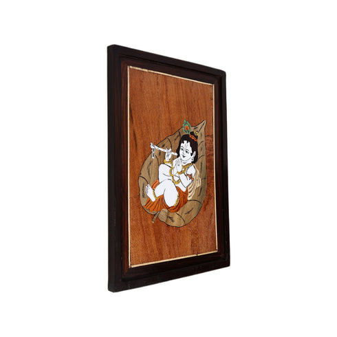 Natriel Wooden Mysore Inlay Painting of Baal Krishna