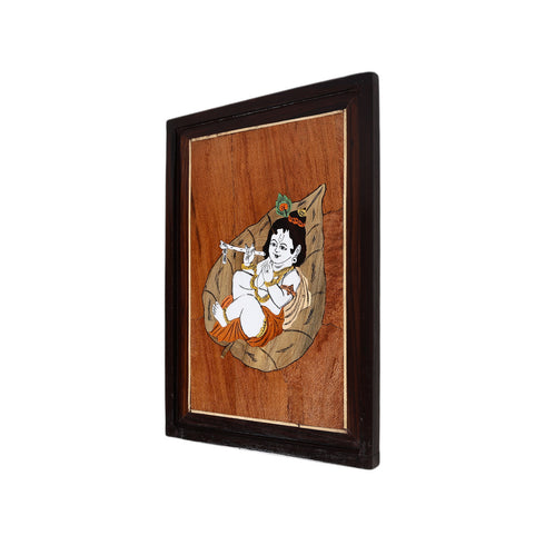 Natriel Wooden Mysore Inlay Painting of Baal Krishna