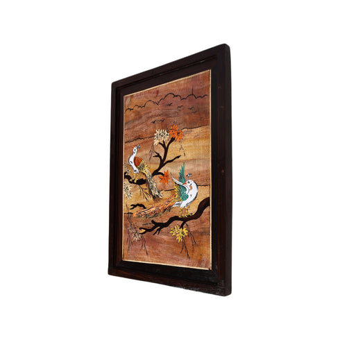 Natriel Wooden Mysore Inlay Painting of Graceful Peacocks on a Tree