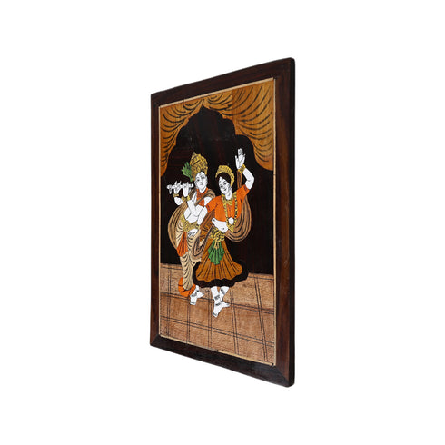 Natriel Wooden Mysore Inlay Painting of Radha and Krishna Dancing Pose