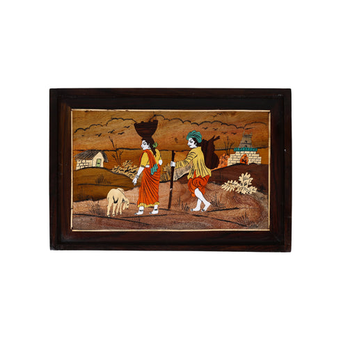 Natriel Wooden Mysore Inlay Painting of Rural Couple