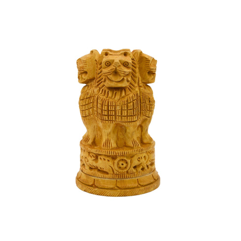 Wooden Ashoka Pillar pen stand, handcrafted Indian heritage workspace accessory