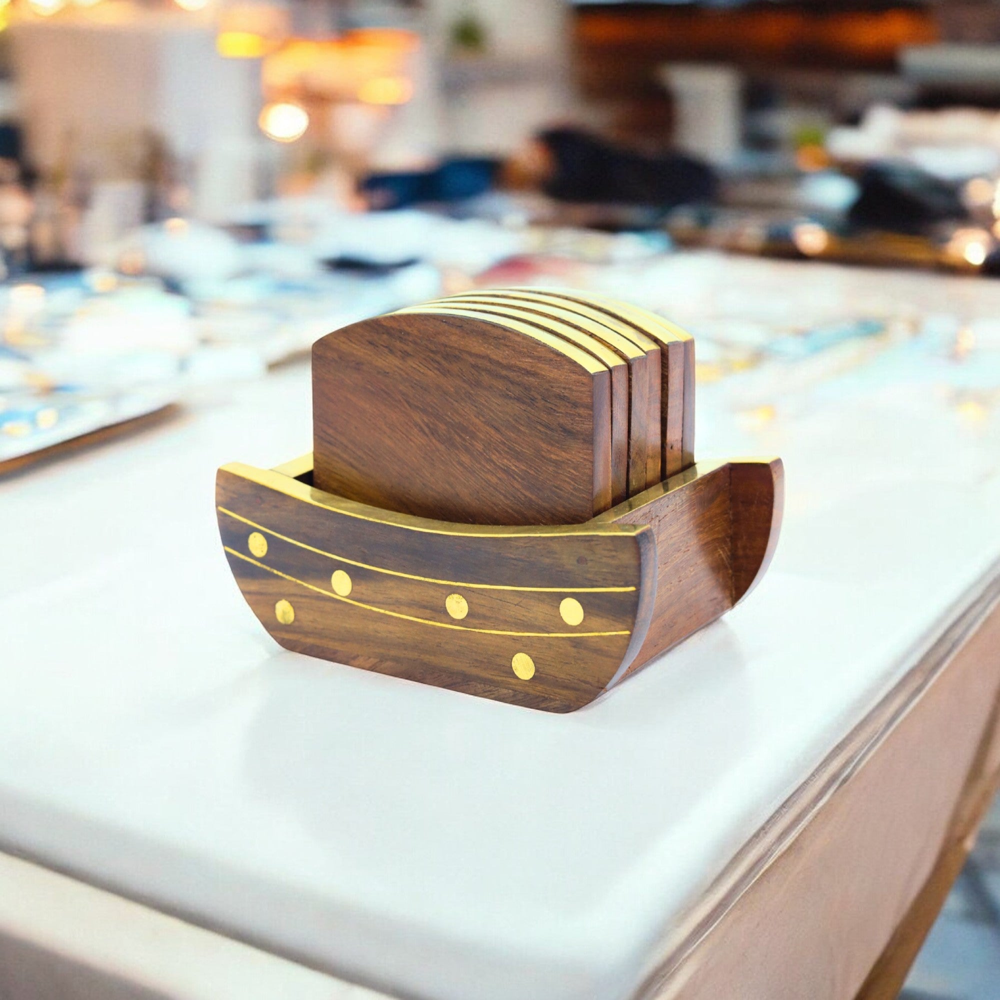 Natriel Wooden Tea Coasters Set