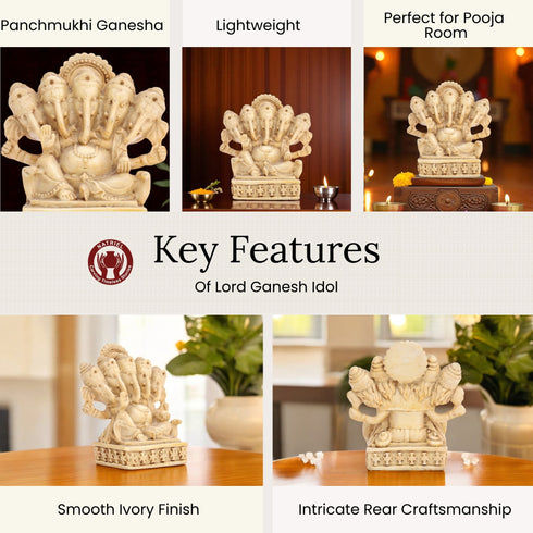 Panchmukhi Cultured Marble Ganesha