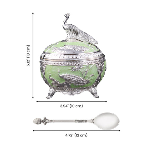 Pastel Green Peacock Serveware Bowl with Spoon/Sugar Pot