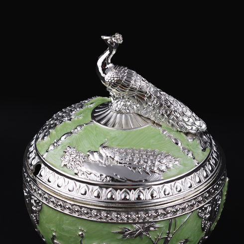 Pastel Green Peacock Serveware Bowl with Spoon/Sugar Pot