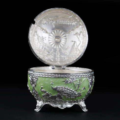 Pastel Green Peacock Serveware Bowl with Spoon/Sugar Pot