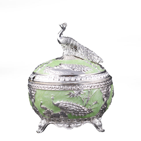 Pastel Green Peacock Serveware Bowl with Spoon/Sugar Pot