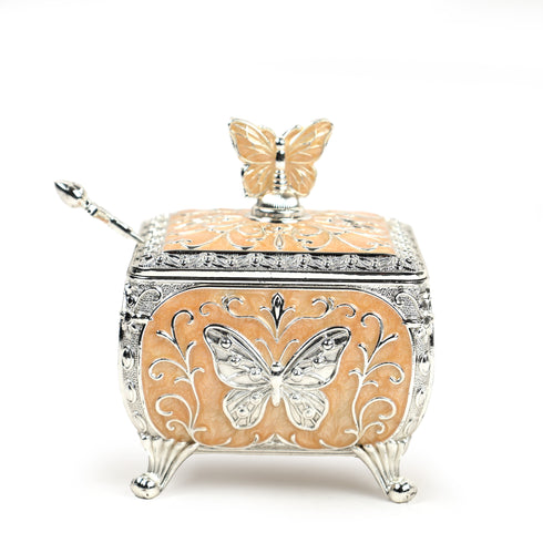 Peach Butterfly Sugar Pot & Decorative Box