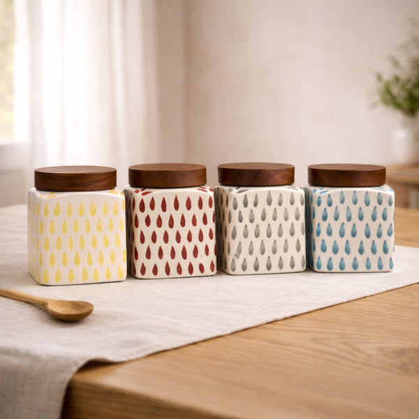 Pearl Drop Air-Tight Ceramic Jar (Set of 4) - Kitchen Decor Accent