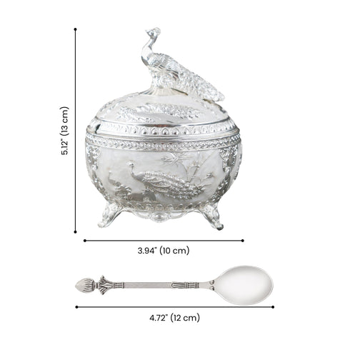 Pearl White Decorative Peacock Serving Bowl with Matching Spoon