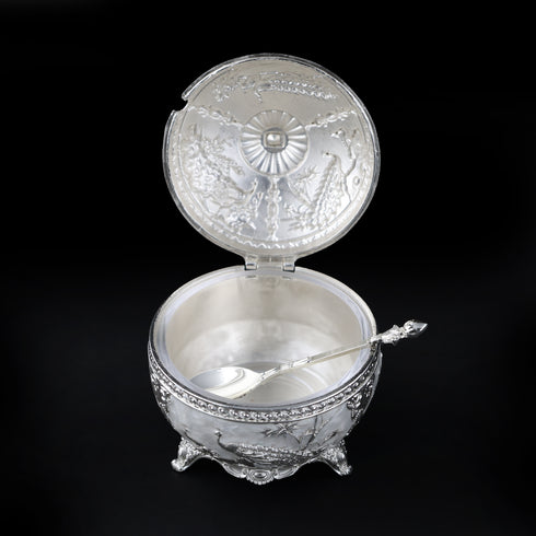 Pearl White Decorative Peacock Serving Bowl with Matching Spoon