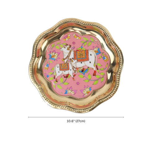 Pichwai Inspired Cow Motif Brass Plate