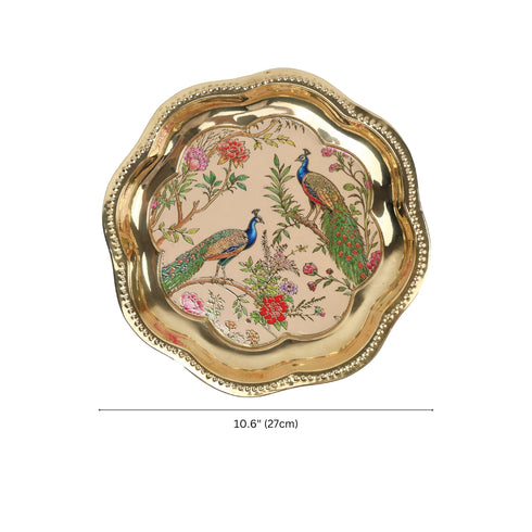 Pichwai Inspired Royal Peacock Motif Brass Plate