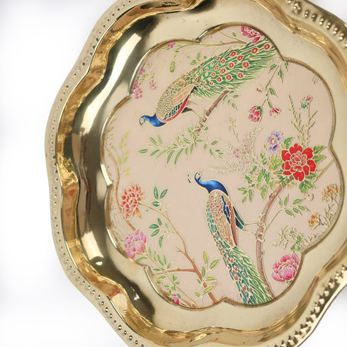Pichwai Inspired Royal Peacock Motif Brass Plate