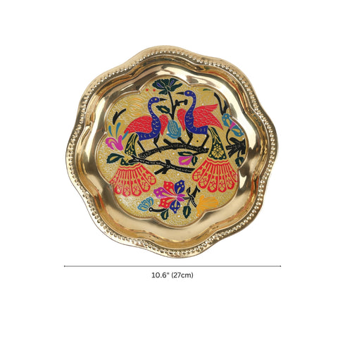 Pichwai Inspired Twin Peacock Design Brass Plate