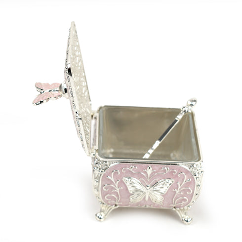 Pink Butterfly German Silver Sugar Pot & Decorative Box