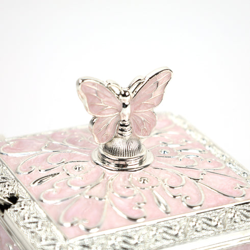 Pink Butterfly German Silver Sugar Pot & Decorative Box