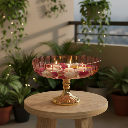 Pink Decorative Glass Fruit Bowl