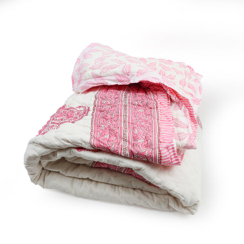 Pink Paisley Muslin Cotton Handmade Razai – Hand Block Print