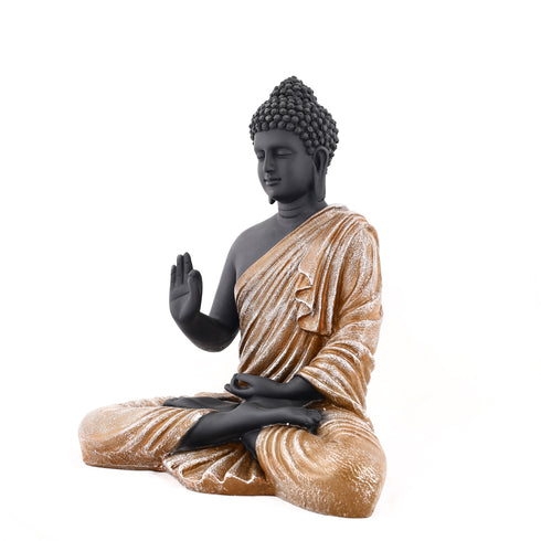 Polyresin Black Buddha Statue with Gold Robe | Feng Shui Protection Gift | Meditation Zen Decor | Vastu Spiritual Balance | Office Home Blessing