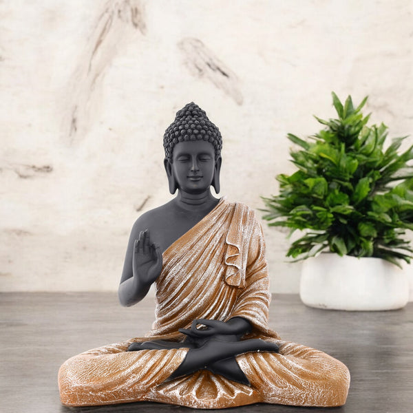 Polyresin Black Buddha Statue with Gold Robe | Feng Shui Protection Gift | Meditation Zen Decor | Vastu Spiritual Balance | Office Home Blessing