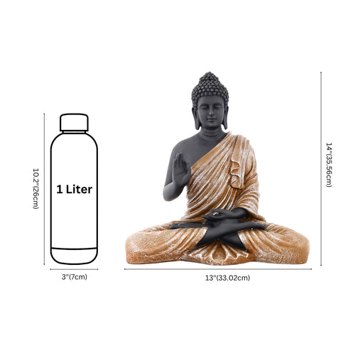 Polyresin Dark Brown Buddha Statue with Gold Robe | Feng Shui Protection Gift | Meditation Zen Decor | Vastu Spiritual Balance | Office Home Blessing