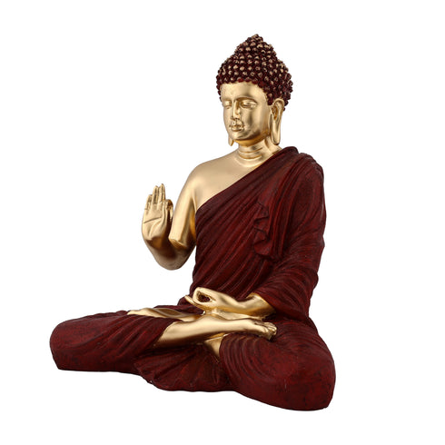 Polyresin Golden Buddha Statue with Burgundy Robe | Vastu Wealth Gift | Meditation Zen Decor | Feng Shui Home Office Protection