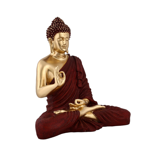 Polyresin Golden Buddha Statue with Burgundy Robe | Vastu Wealth Gift | Meditation Zen Decor | Feng Shui Home Office Protection