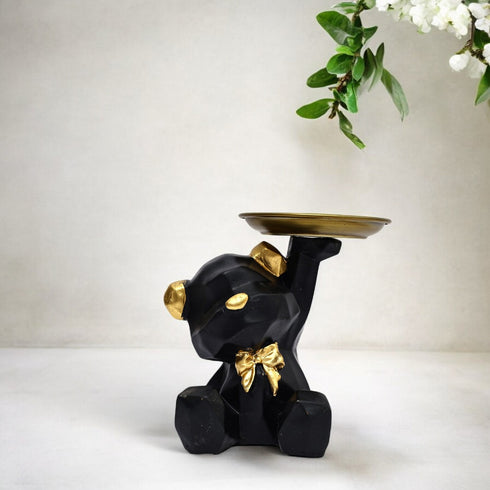 Polyresin Teddy Bear figurine with plate