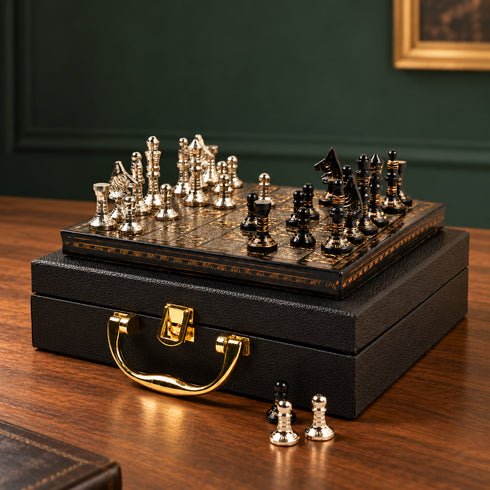 Premium Brass Chess Set in Leather Briefcase