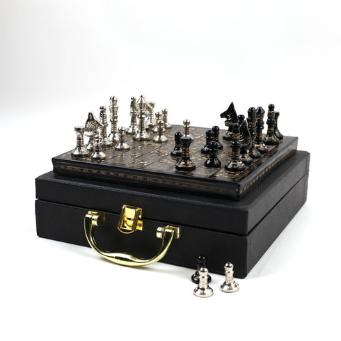 Premium Brass Chess Set in Leather Briefcase