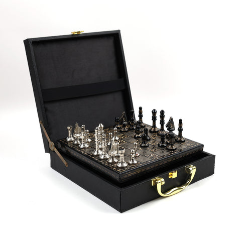 Premium Brass Chess Set in Leather Briefcase
