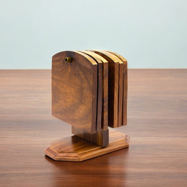 Premium Wooden Coaster Set with Holder