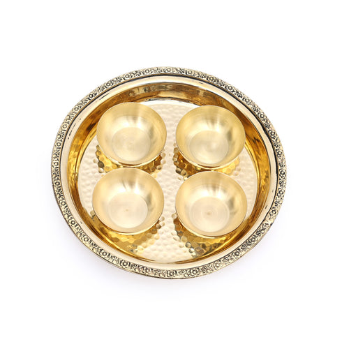 Pure Brass Pooja Thali Set - Including 4 Brass Katori’s