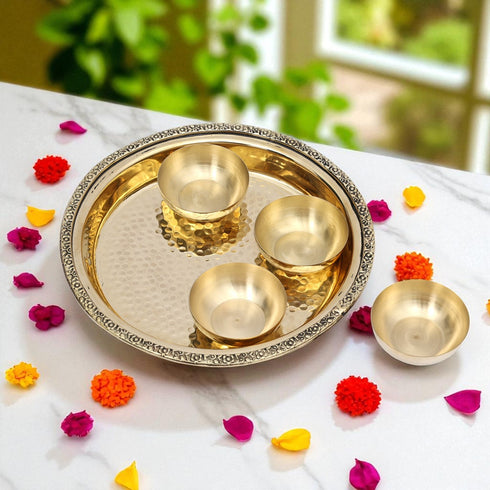 Pure Brass Pooja Thali Set - Including 4 Brass Katori’s