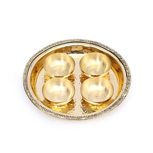 Pure Brass Pooja Thali Set - Including 4 Brass Katori’s