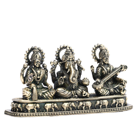 Pure Brass Saraswati, Ganesha and Lakshmi Idol