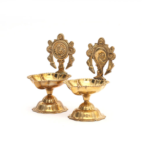 Pure Brass Shankh Chakra Diya – Pooja Essential