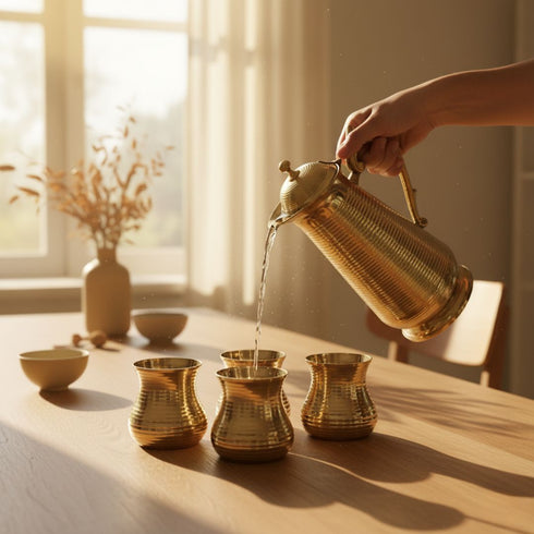Pure Handcrafted Brass Jug with Glasses Set- 1 litre