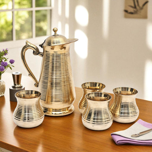 Pure Handcrafted Brass Jug with Glasses Set- 1 litre