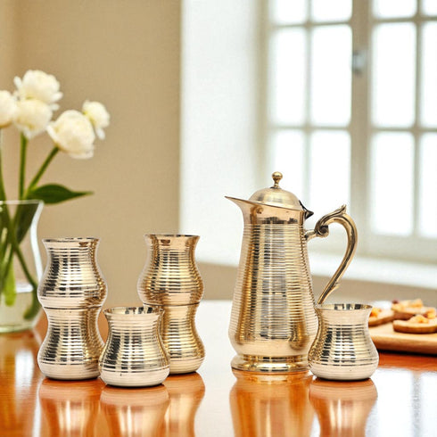 Pure Handcrafted Brass Jug with Glasses Set- 1 litre