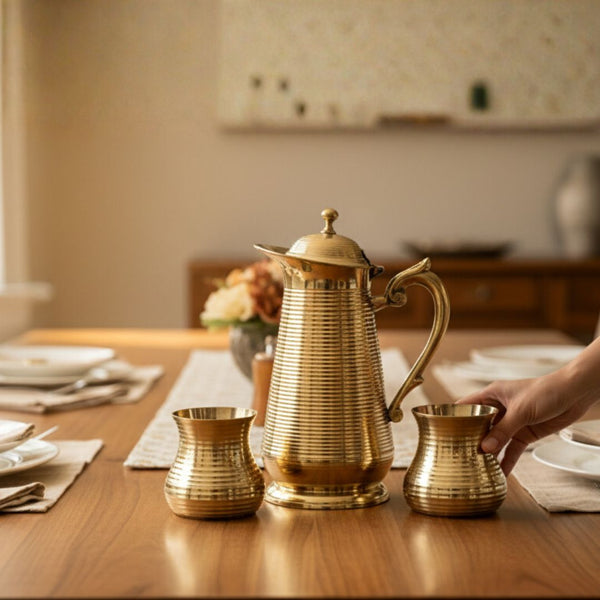 Pure Handcrafted Brass Jug with Glasses Set