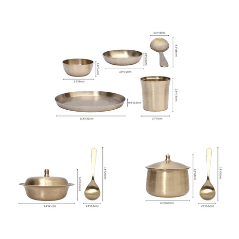 Pure Kansa Full Dining set with 2 Round Thali and Serving bowls (18-piece set)