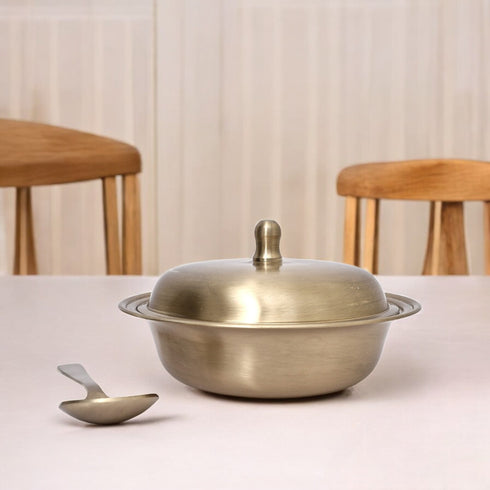 Pure Kansa Donga - Flat Serving Bowl (1 Serving bowl, 1 lid and 1 spoon)