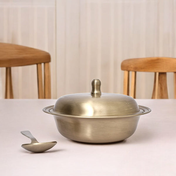 Pure Kansa Donga - Flat Serving Bowl (1 Serving bowl, 1 lid and 1 spoon)
