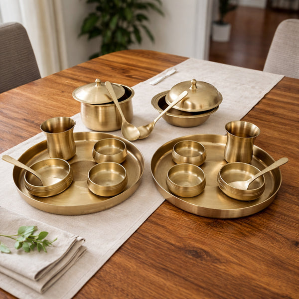 Pure Kansa Full Dining set with 2 Belgian Thali and Serving bowls